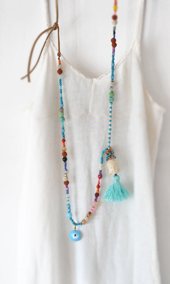 Long Bohemian Necklace Beaded Boho Necklace By Stellacreations 6034