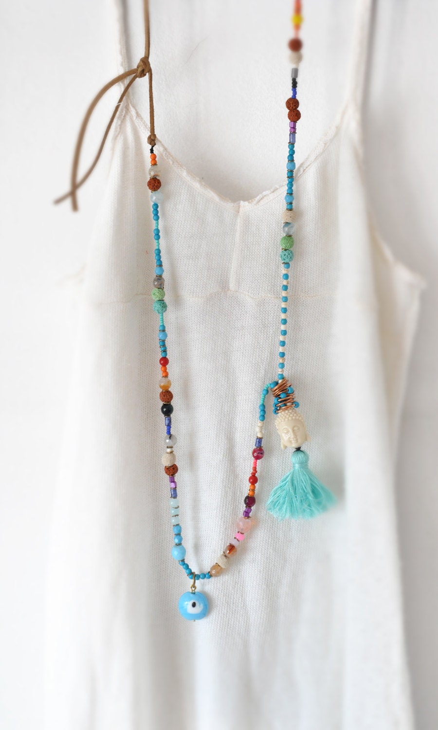 Long Bohemian Necklace Beaded Boho Necklace By Stellacreations