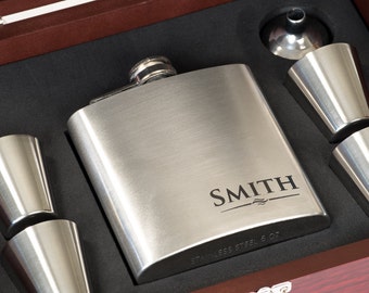 SALE- Gift for Men, Groomsman Gift, Personalized Flasks, Groomsmen Hip Flask, Engraved Flask, Engraved Flask, Stainless Steel- Corner Engrav