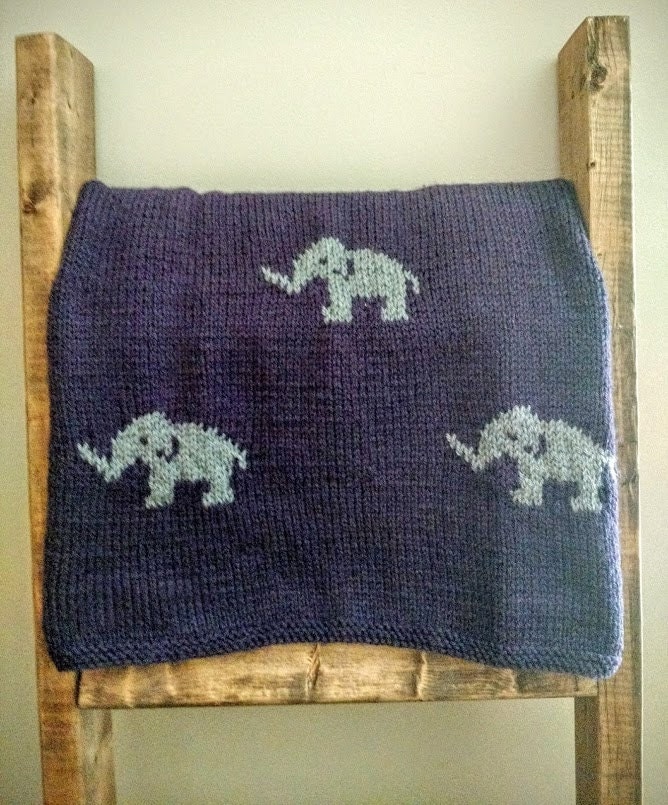Hand Knit Elephant Car Seat/ Stroller Baby Blanket by jenncfish