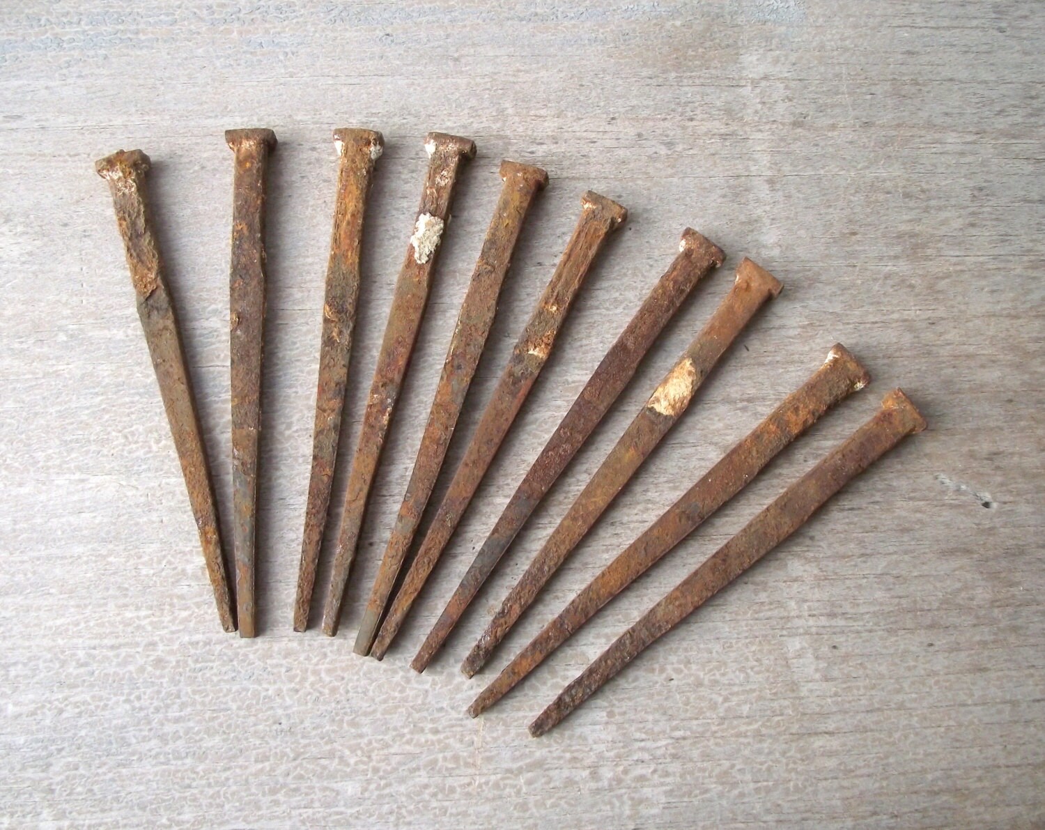 Antique Square Nails / Set of 10 Rusty Iron Nails / Rustic