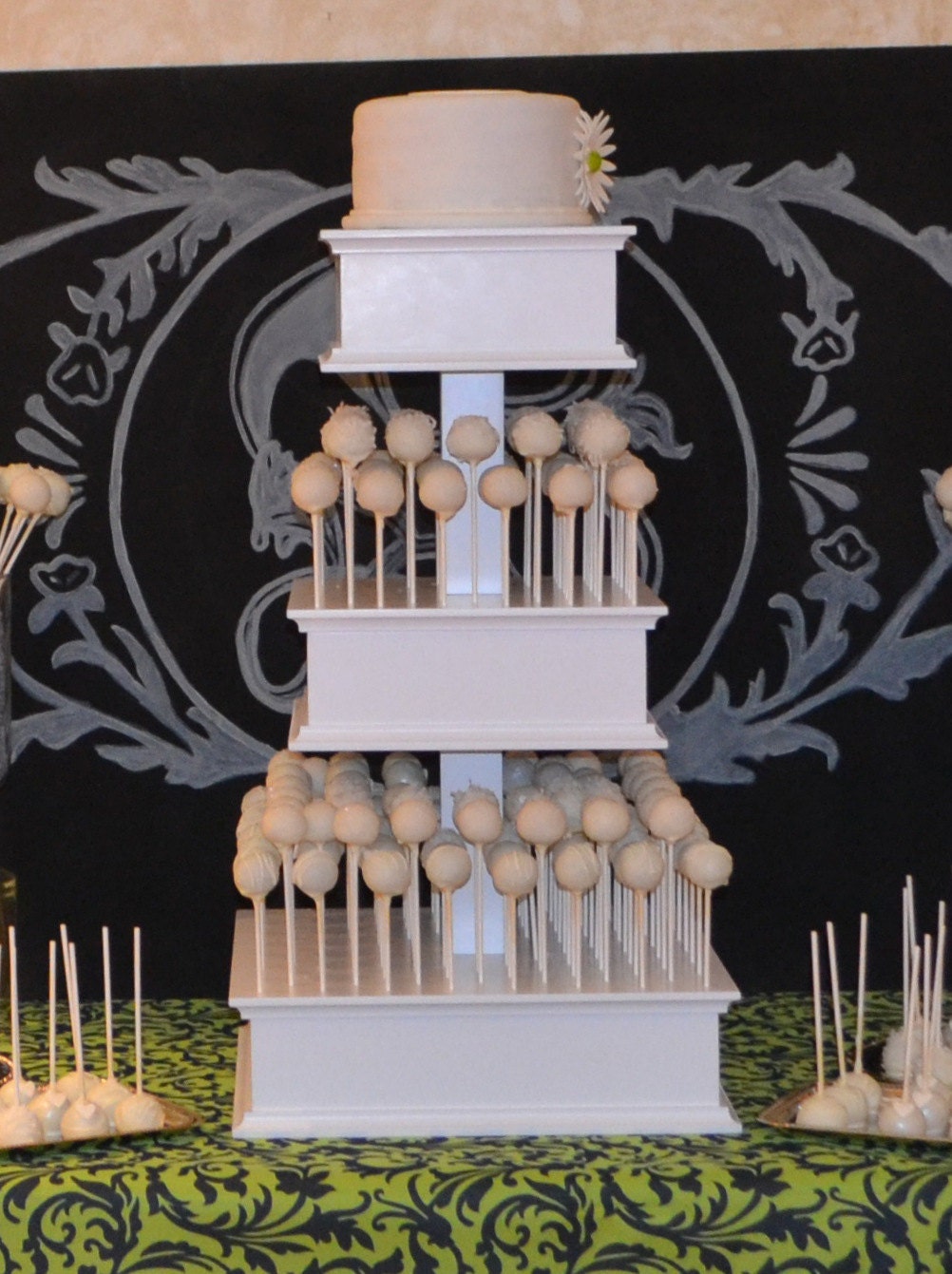 3 Tier Square Custom Cake Pop Stand with Box Tiers. Holds