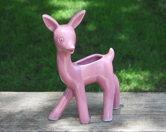 Deer Planter Pink Ceramic Vintage Indoor Outdoor Home Decor