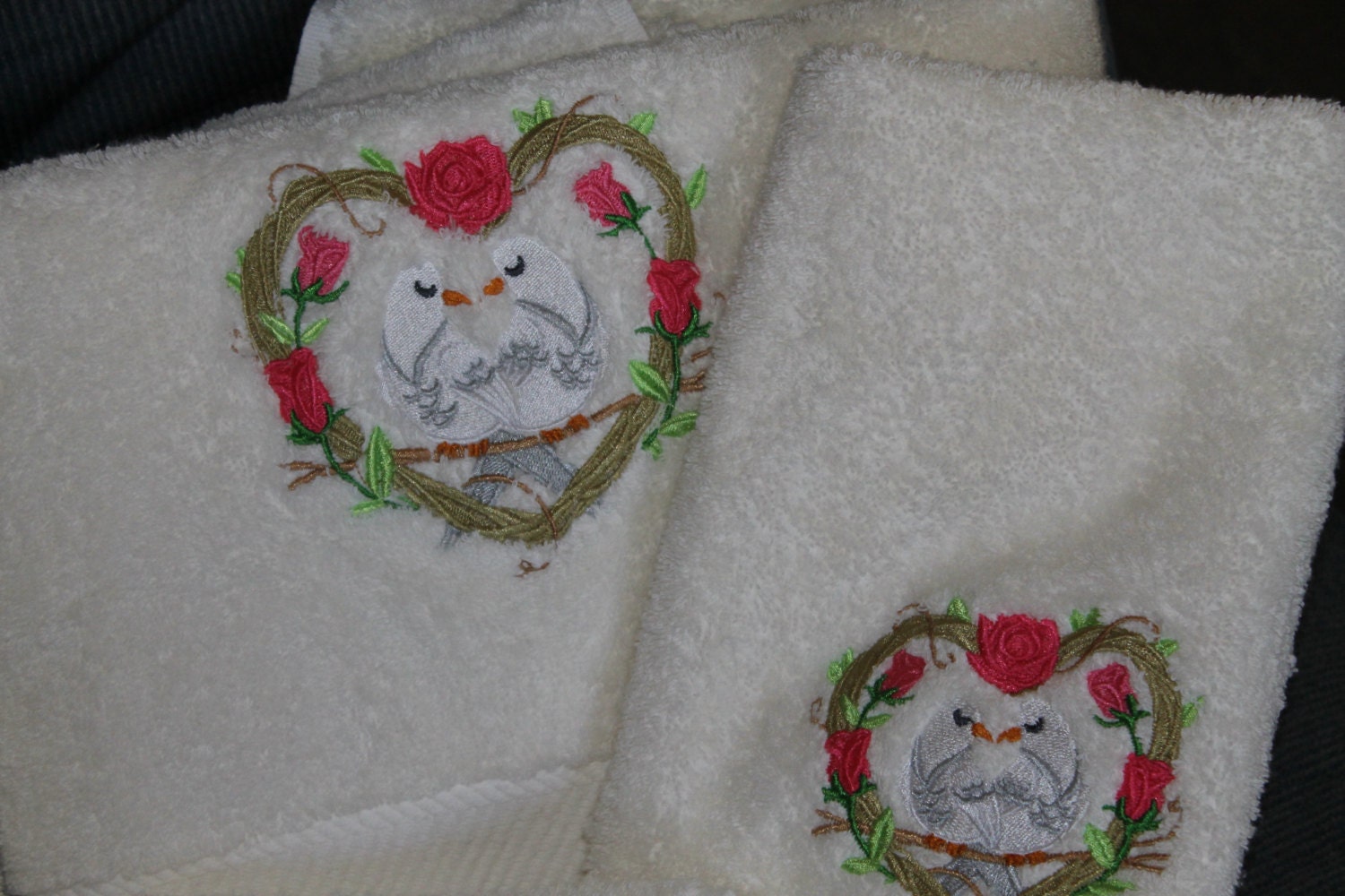 Set of Bath TowelsLove Dove machine embroidery