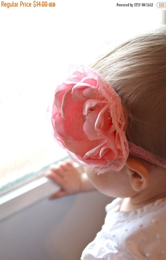 ON SALE baby pink headband silk flower, newborn, baby, toddler, child