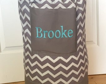 Monogrammed Laundry Duffel Bag, Gray, Gray & White Chevron, Laundry Bag, Laundry Bag for College, Hanging Laundry Bag, Laundry Hamper