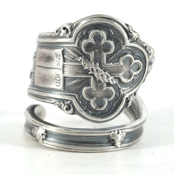 Silver Cross Ring Sterling Silver Spoon Ring Christian by Spoonier