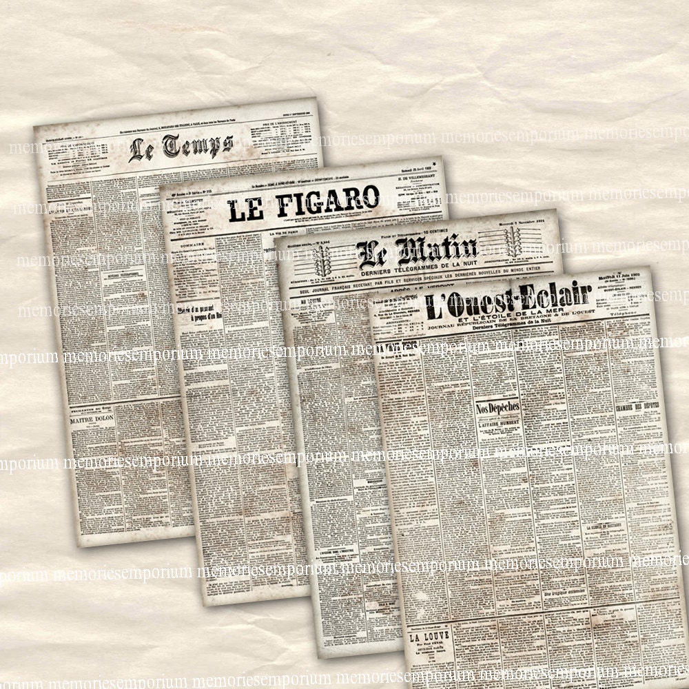 French Newspaper Pages Antique Newsprint Pages Digital Paper