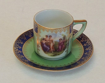 Vintage Demitasse Portrait Cup & Saucer.. Czechoslovakia.. Classical Figures