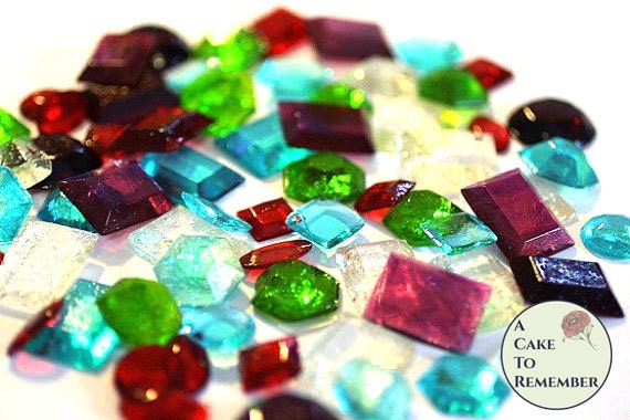 50 Edible Sugar Gems For Cake Bling Assorted Shapes Edible