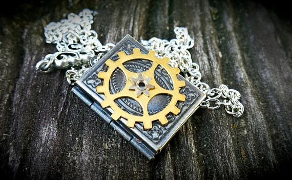 Cog Book Locket - Steampunk Inspired Pendant by FunkyGlam steampunk buy now online
