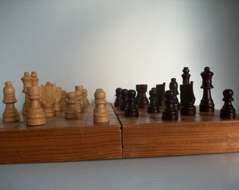 Vintage Chess Set . Vintage Wooden Chess Set . Hand By Gtdesigns