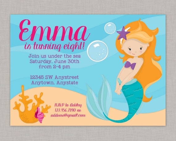 Mermaid Invitation, Mermaid Birthday Invitation, Mermaid Party, Under the Sea Il_570xn