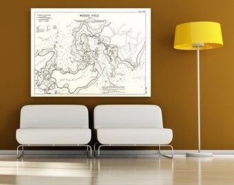 Vintage Antique Print of Eldridge Map of Woods Hole, Massachusetts on your choice of Photo Paper Matte Paper or Canvas Giclee