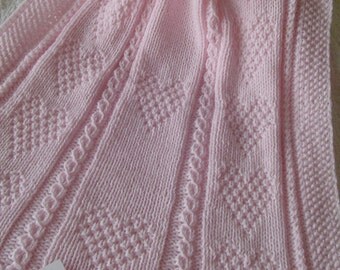 Baby Blanket #2 Pink*, Pink Baby Blanket, Hand Knit Baby Afghan, Handmade Baby Blanket, Baby Gift, Baby Shower Gift, Christening Blanket