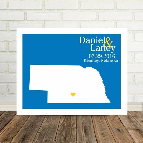 Nebraska Map Custom Wedding Gift Personalized Couple Art Nebraska ...