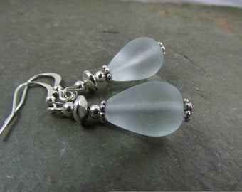 sea glass earrings coke beach glass bridal sets teardrop clear frosted glass jewelry