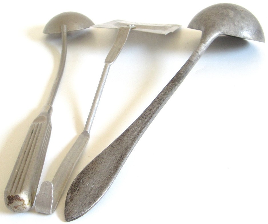 Antique Spatula Aluminum Ladle Primitive Kitchen Utensils