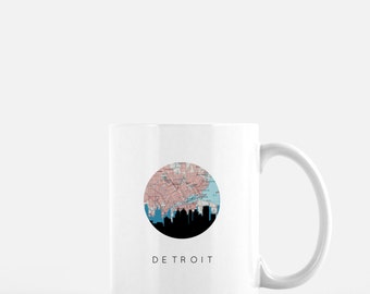 Detroit skyline coffee mug | 11 oz ceramic mug | Detroit, Michigan mug | Detroit map coffee mug | Detroit mug | Michigan mug | city mug