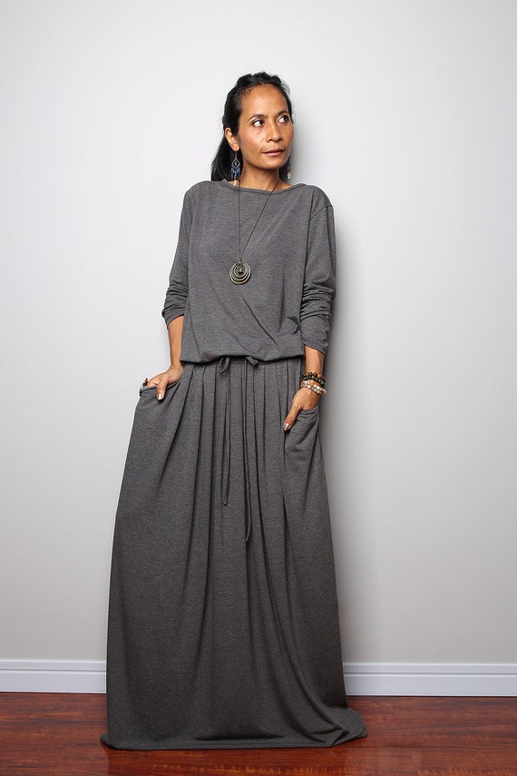 Grey Dress Long Sleeve Top Grey Maxi Dress : MODEST