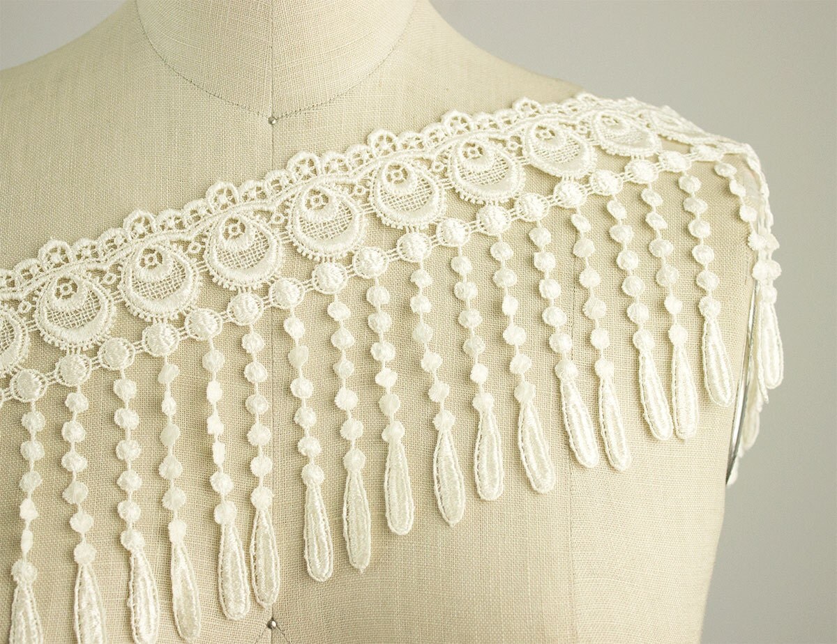 Ivory Venice Fringe Lace Ivory Dots Dangle Fringe Lace Trim
