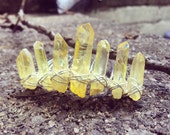 Sunshine aura quartz crystal hairpin, quartz mini crown, raw crystal hair comb, yellow crystal mini crown