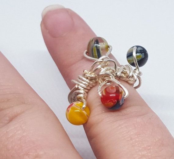 Beaded Pinkie Ring Wire Wrapped German Silver by EJMCreativeChaos