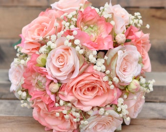 Silk Wedding Bouquet for sale, shown with two matching bridesmaids bouquets sold separately, Custom Bridal Bouquets upon request.