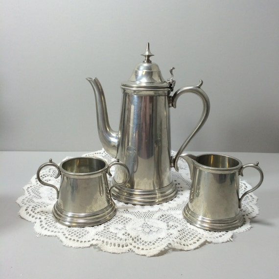Pewter Coffee Service Sheffield England Teapot with Sugar and