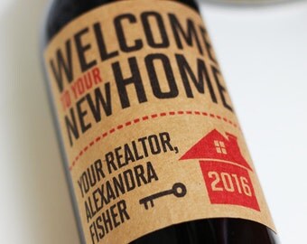 Realtor Closing Gift, Realtor Client Gift, New Home Gift , Realtor Wine Label/ Tag with or Without Year, Set of 18