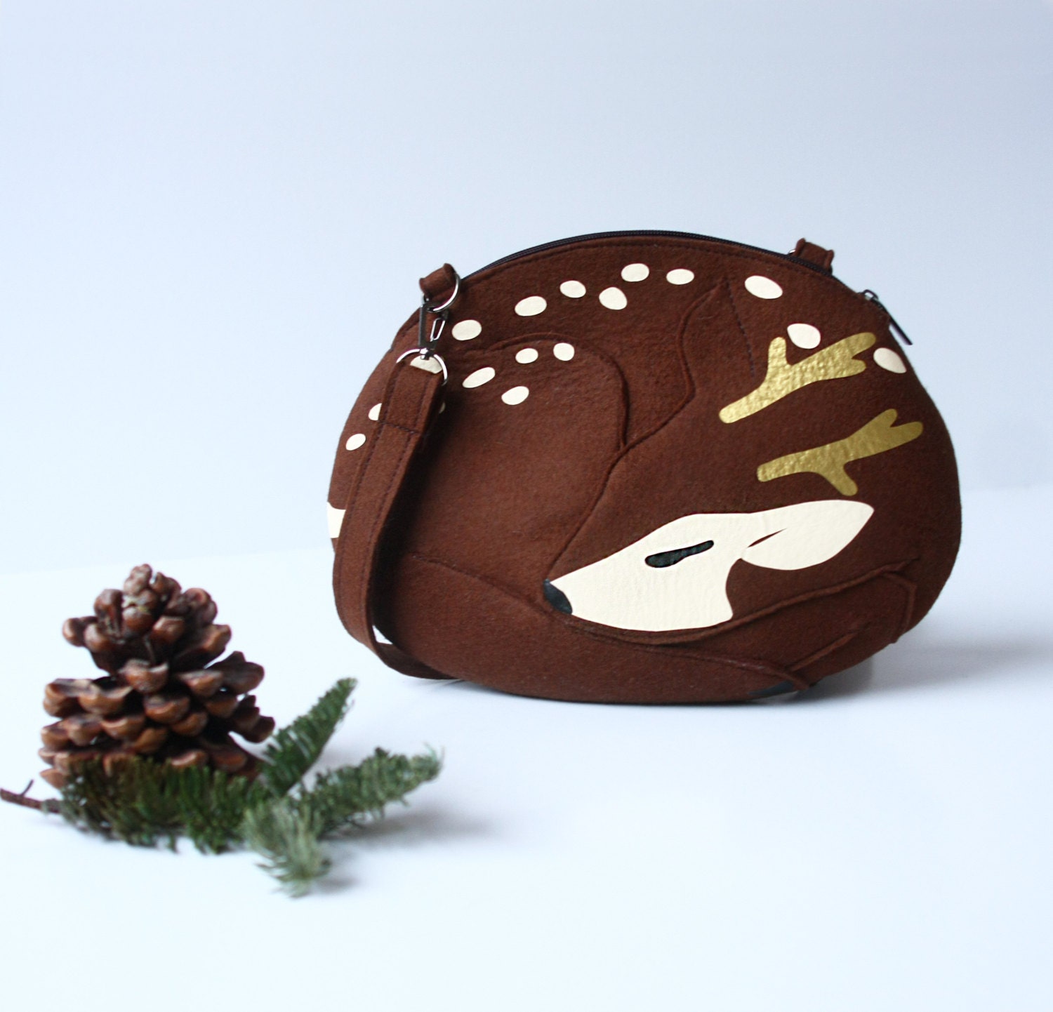 Deer Bag Brown Felt Sleeping Deer Purse