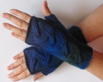 Fingerless Gloves Dark Blue Green Black Arm Warmers Knit Soft