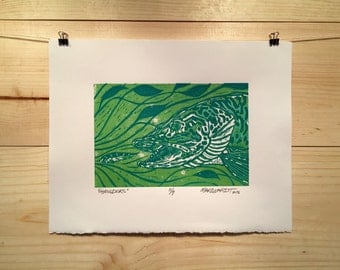 Musky "Shoulders" fly fishing art by Jonathan Marquardt of BadAxeDesign