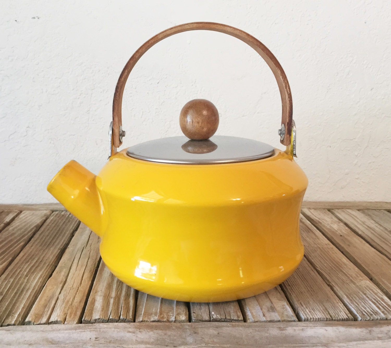 Vintage Yellow Enamel Tea Kettle