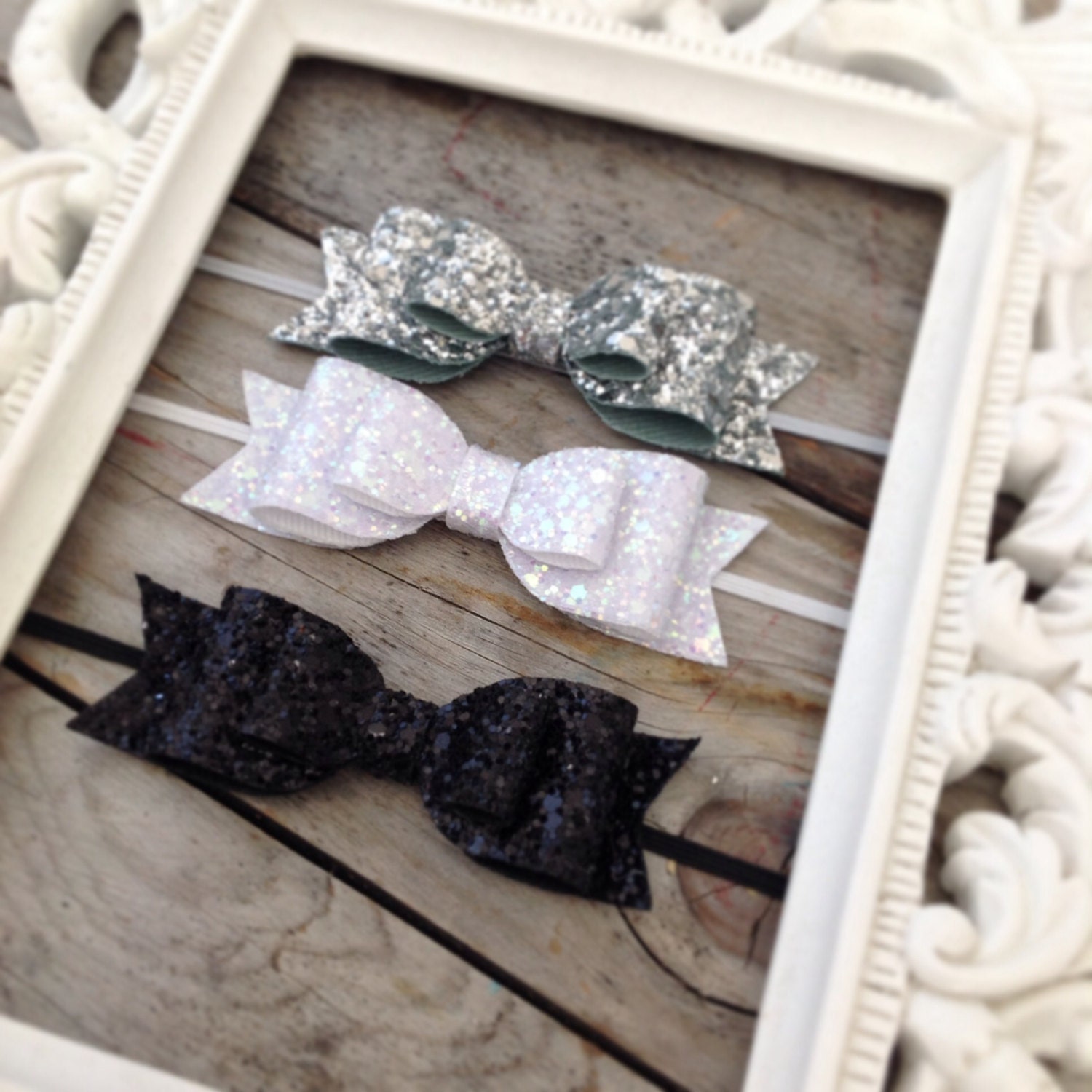 Glitter Bow Headbands Black Glitter Bow Headband Silver