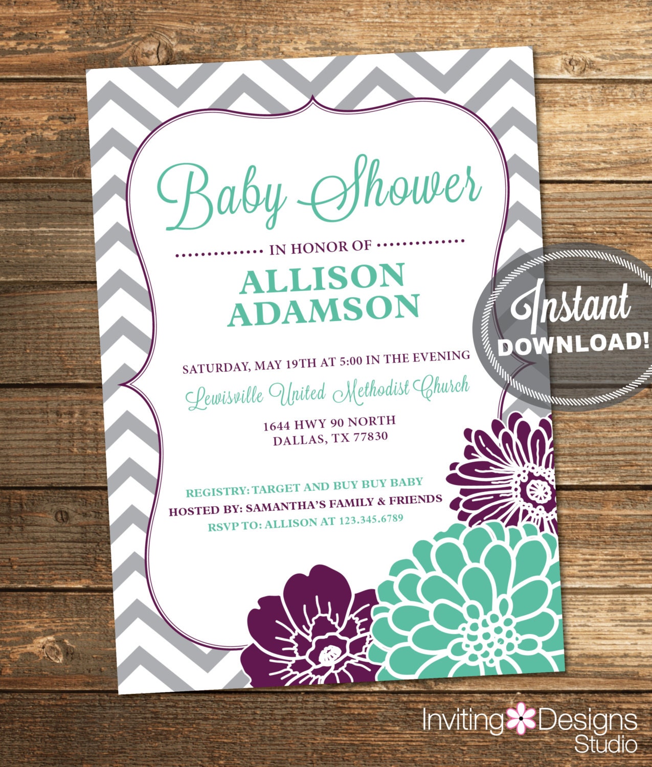 Purple And Green Baby Shower Invitations 4