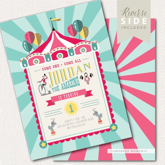 Circus Birthday Invitation, Circus Party, 1st Birthday Circus Invitation, Circus Carnival Invitation // PRINTED or PRINTABLE INVITATIONS Il_570xn