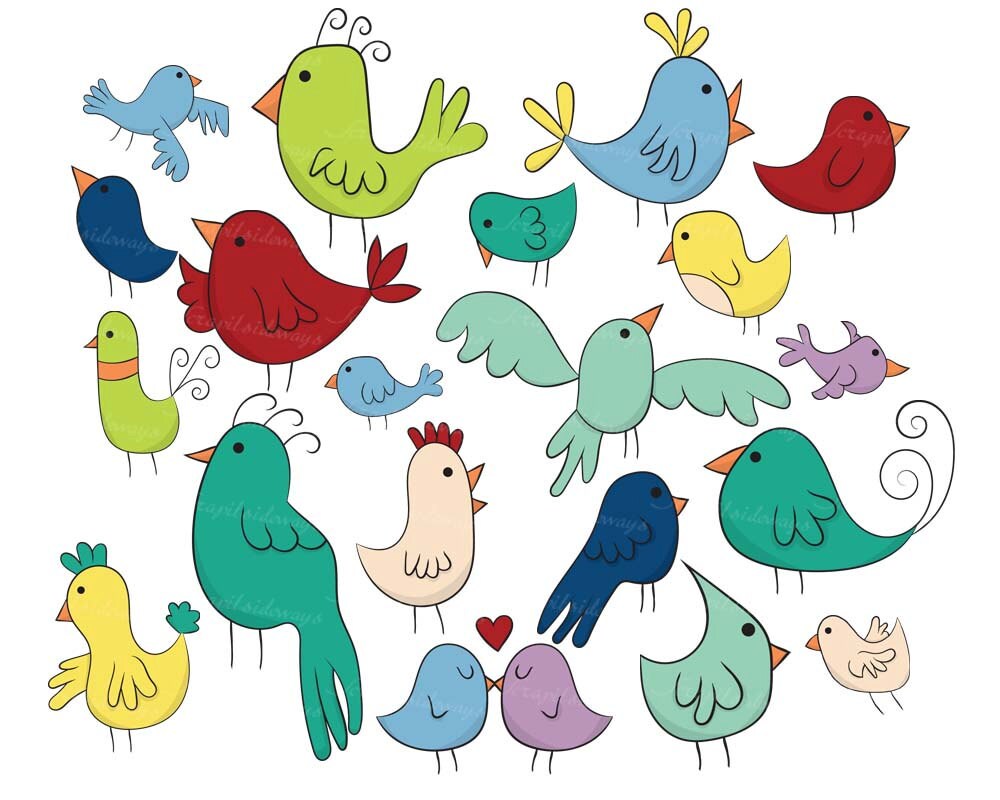 20 Doodle Birds VG014 Hand Drawn Digital Clipart Printable