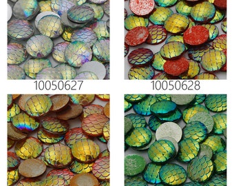 50PCS 12mm Resin Mermaid Cabochons AB Iridescent Mermaids Cabochon 100506
