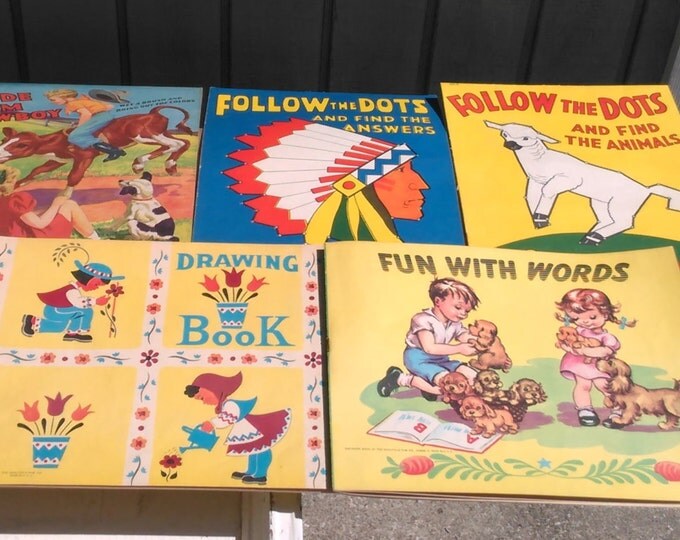 Vintage Activity Books - Set of 12 Kids Activity Books in Box