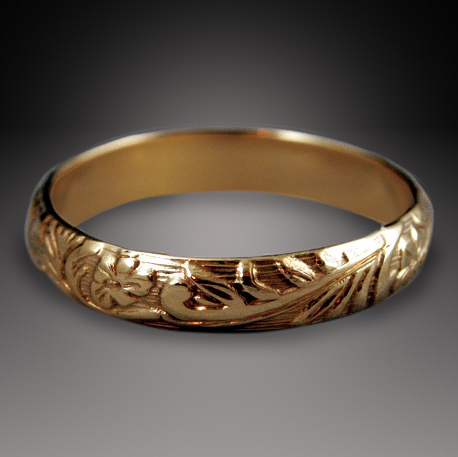 14k gold FILLED ring band floral pattern Made to order Gold