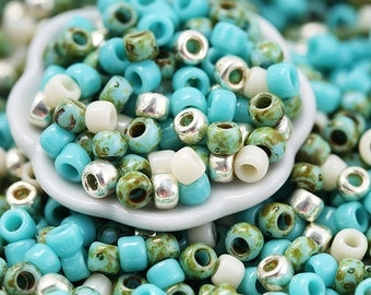 10g Toho Seed Beads Mix - Turquoise Wave - MayaHoney Special Mix, 8/0 size, turquoise blue, silver rocailles - S1018