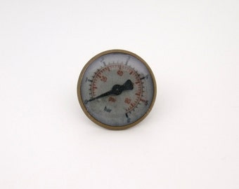 Steampunk Pressure Gauge Tie Tack in Antique Brass 16mm