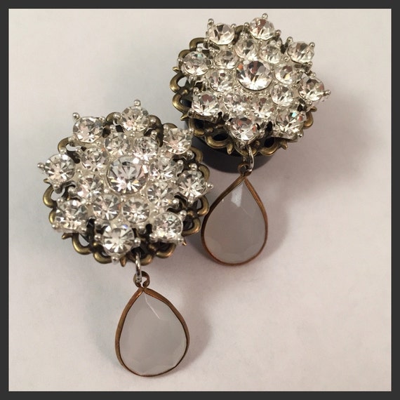 Items similar to PICK SIZE rhinestone Snowflake Girly Ear Guages Dangle Plugs on Etsy