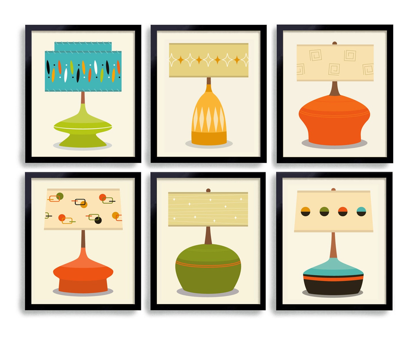 Mid Century Modern Art Print Wall Art Grouping Lamp Shade