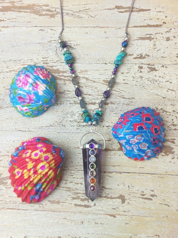 AMETHYST CHAKRA NECKLACE- 7 Chakras- Necklace- Hippie- Crystal Necklace- Yoga Wear- Semi Precious- Crystal Jewellery- Vintage- Boho