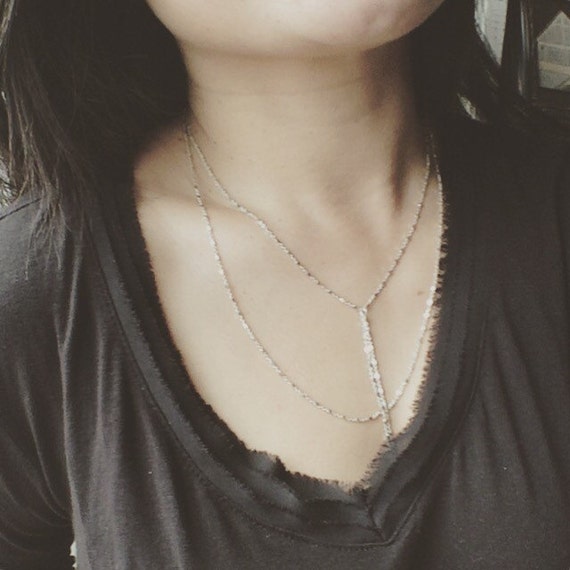 Double Strand Lariat Necklace/ Sterling Silver by cocowagner