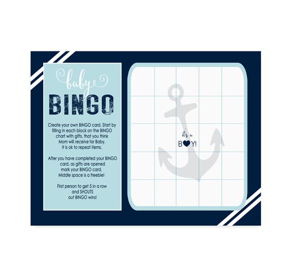 Nautical Baby Shower Bingo Game Cards Instant by PaperCleverParty
