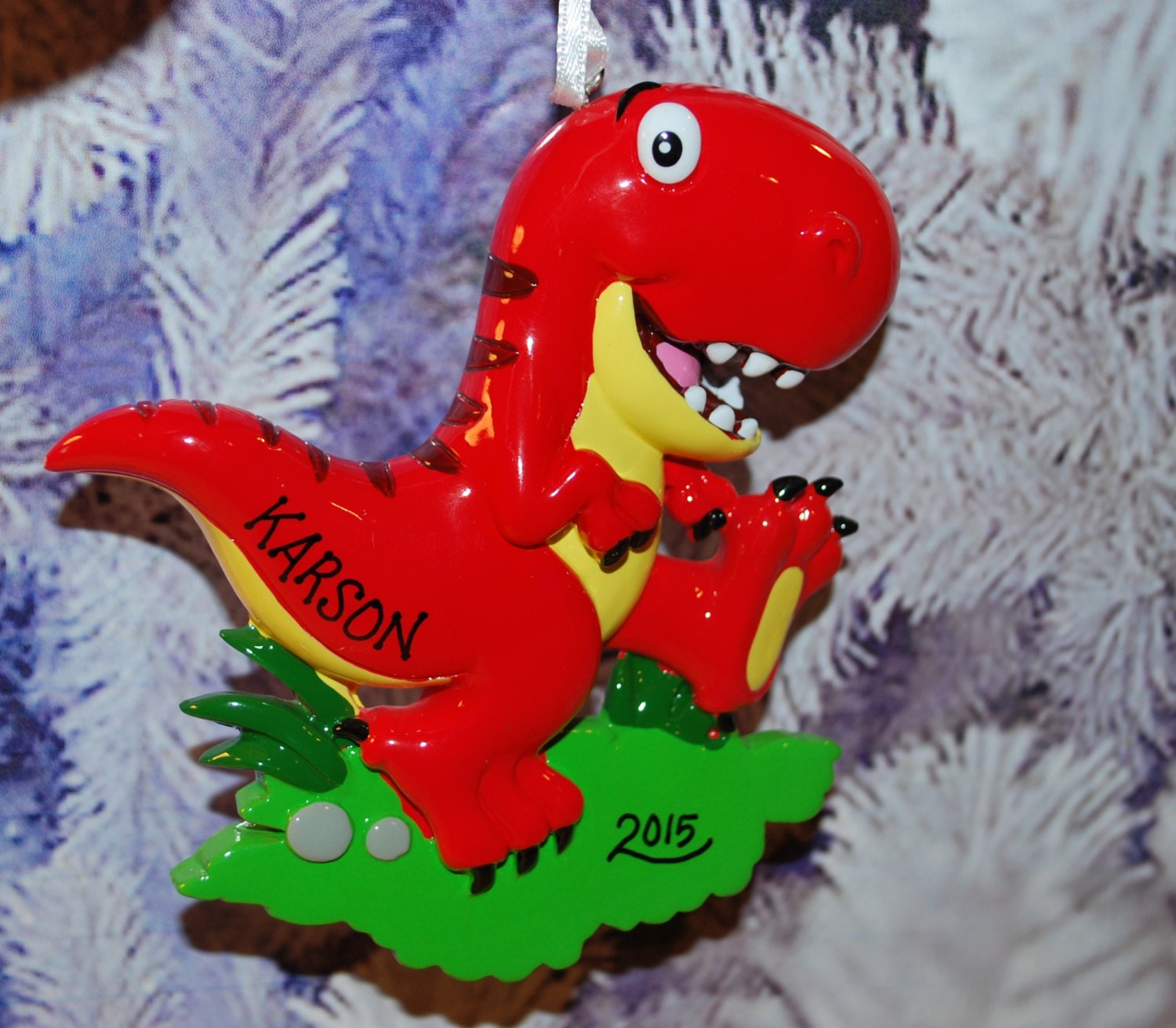 personalized red dinosaur christmas ornament personalized red dinosaur christmas ornament