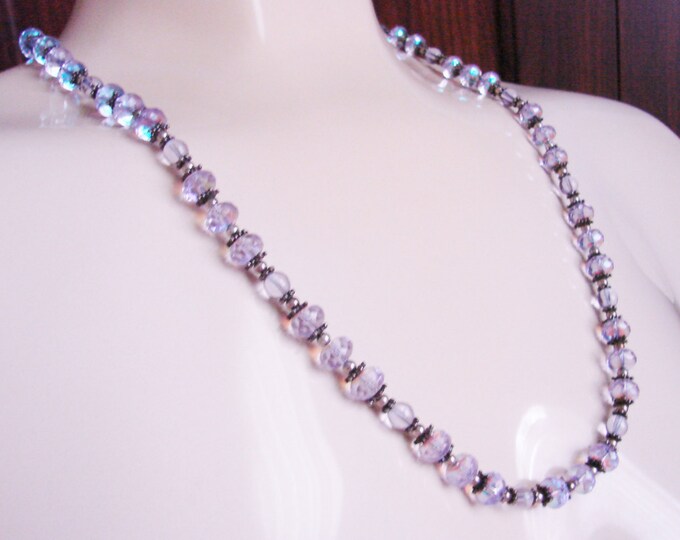 Amethyst Crystal Glass Bead Necklace / Amethyst to Light Blue Crystal / Vintage Jewelry / Jewellery